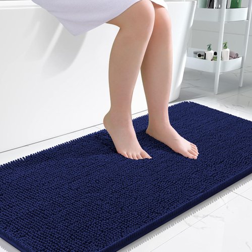 OLANLY Bathroom Rugs 47x24, Extra Soft Absorbent Chenille Bath Rugs, Rubber Backing Quick Dry, Machine Washable Bath Mats for Bathroom Floor, Tub and Shower, Home Decor Accessories, Twilight Sapphire