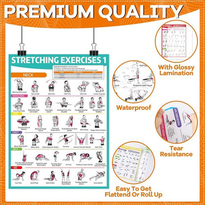 Gisgfim 8PCS Workout Posters | Full Body Exercise Charts for Home Gym - Laminated Dumbbell & Kettlebell Training Decor
