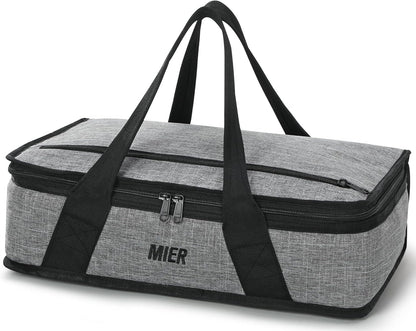MIER Insulated Casserole Carrier - Thermal Food Bag for Hot or Cold Dishes | Fits 9"x13" Baking Dish, Gray