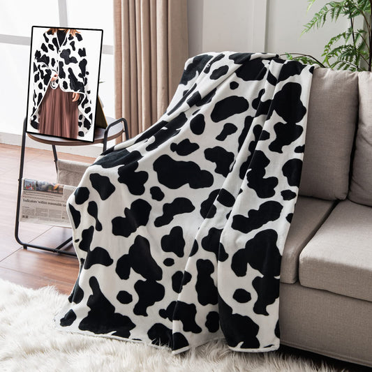 OWL QUEEN 2 in 1 Cow Blanket & Wearable Blanket Shawl，Fleece Cow Print Throw and Poncho Cape with Buttons,Cow Gifts for Baby Kids Adults,Lightweight Blanket with Fun Cow Pattern Perfect for Couch