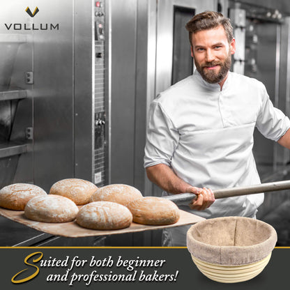 Vollum Bread Proofing Basket Banneton Baking Supplies for Beginners & Professional Bakers, Handwoven Rattan Cane Bread Maker for Artisan Breads, 15.5 x 6 x 3.5 Inch, 3-Lb Rectangular Brotform