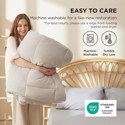 Bedsure Comforter Duvet Insert - Quilted Comforters Cal King Size, All Season Duvet, GentleSoft Down Alternative Bedding, with 8 Tabs, Gifts for Women/Men, Linen, California King 96 X 102 Inches