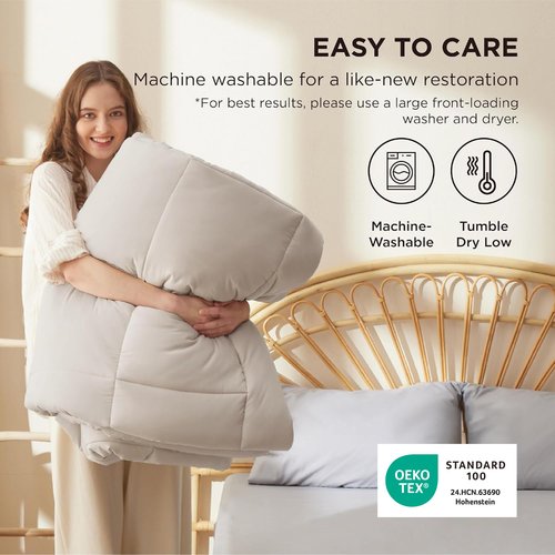Bedsure Comforter Duvet Insert - Quilted Comforters Queen Size, All Season Duvet, GentleSoft Down Alternative Bedding, with 8 Tabs, Gifts for Women/Men, Linen, Queen 88 x 88 Inches
