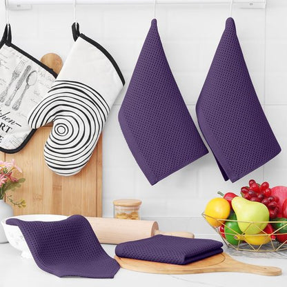 Homaxy 100% Cotton Waffle Weave Dish Cloths - Ultra Soft & Absorbent Kitchen Towels | 12x12 Inches, 8-Pack, Eggplant