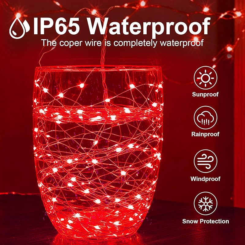 2 Pack USB Fairy String Lights 16ft Copper Wire with Remote & Timer - 8 Modes, Red (Variation: Red+2 Pack)