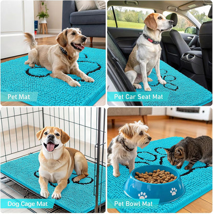 OLANLY Dog Door Mat - Absorbent Non-Slip Mud Mat for Muddy Paws | 36x24 Aqua Blue Chenille Design