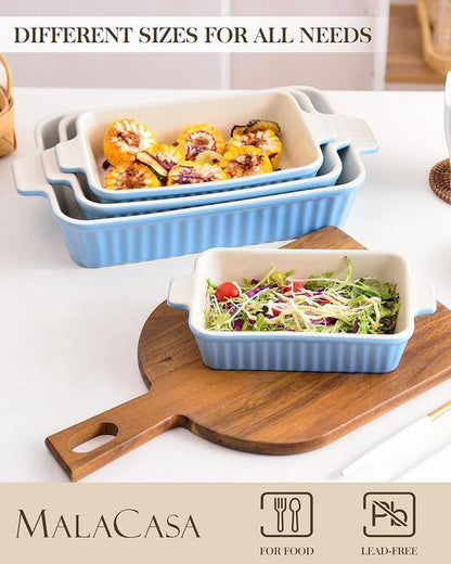 MALACASA Bakeware Set - 4-Piece Porcelain Baking Pans for Oven | Blue Casserole & Lasagna Dishes (9.4" - 14.7")