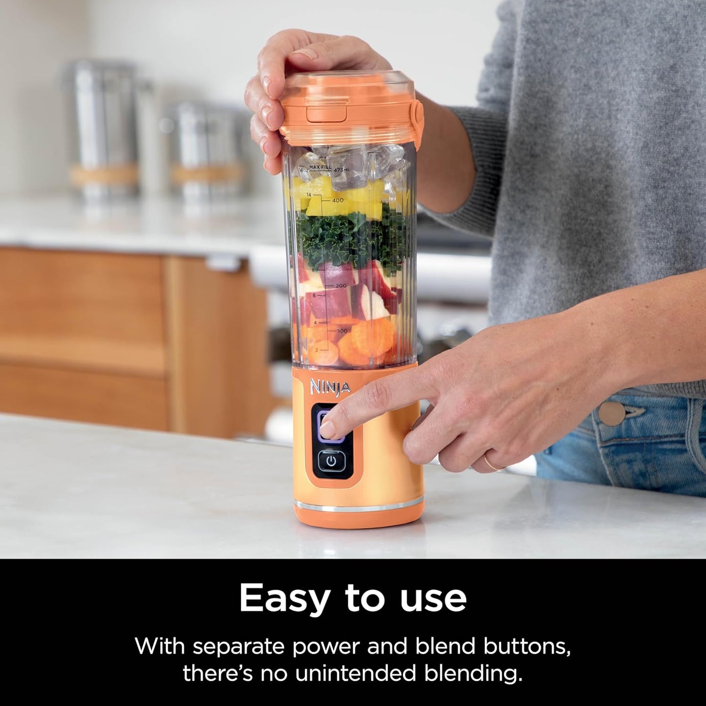 Ninja Blast Portable Blender - Cordless 18oz Personal Blender for Smoothies & Shakes | BPA Free, USB-C Rechargeable, Leakproof Lid, Orange Apricot