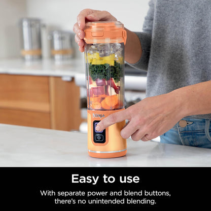 Ninja Blast Portable Blender - Cordless 18oz Personal Blender for Smoothies & Shakes | BPA Free, USB-C Rechargeable, Leakproof Lid, Orange Apricot