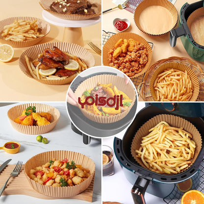 Skiennix Air Fryer Liners - 100pcs Non-Stick Parchment Paper for 5-8 Qt Air Fryers | 8 Inch Round