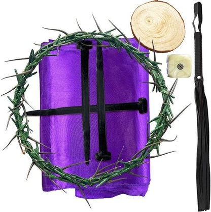 Crown of Thorns Set - 8 Pcs Religious Props for Good Friday Decor | Includes Thorn Crown, Nails & Whip