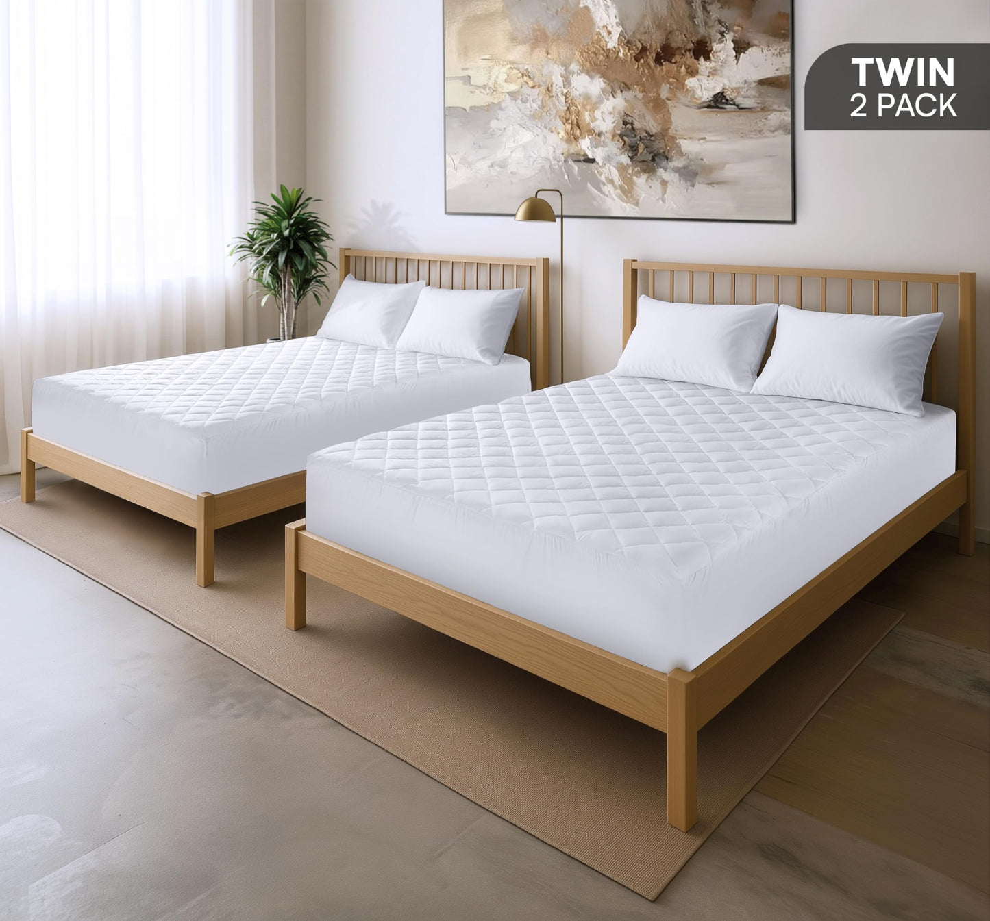 Utopia Bedding 2 Pack Quilted Fitted Mattress Pad, Twin Size, Elastic Fitted Mattress Topper Protector and Cover with Deep Pocket Stretches up to 16 Inches, Machine Washable (White)
