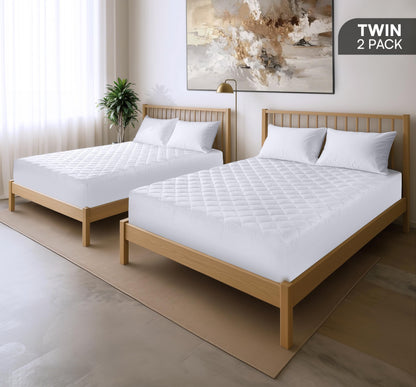 Utopia Bedding 2 Pack Quilted Fitted Mattress Pad, Twin Size, Elastic Fitted Mattress Topper Protector and Cover with Deep Pocket Stretches up to 16 Inches, Machine Washable (White)