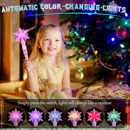 EnrichFun Light Up Frozen Snowflake Wand - Motion Sensitive Magic Princess Toy for Kids | 4 Pack (2 Blue & 2 Pink)