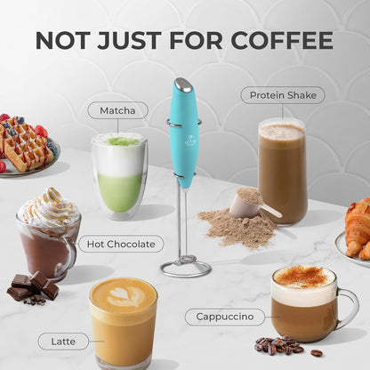 Zulay Classic Coffee Frother Electric - Battery Operated Coffee Blender Handheld - Easy To Use Coffee Whisk Frother - Portable Mini Mixer For Drinks, Coffee, Matcha, Latte (Ocean Aqua)