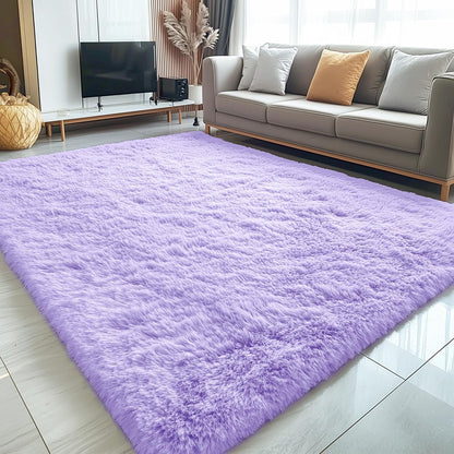 OLANLY 5x7 Large Area Rug - Soft Fluffy Shaggy Carpet for Living Room & Bedroom | Light Purple Decor