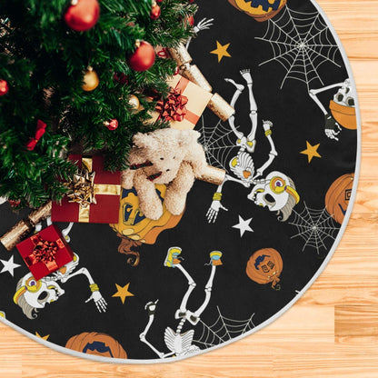 ALAZA Halloween Tree Skirt Decoration,Large Tree Skirt Ornament 47.2 Inch with Spooky Dancing Halloween Skeletons and Pumpkins Pattern for Halloween Party Holiday Home Decorations