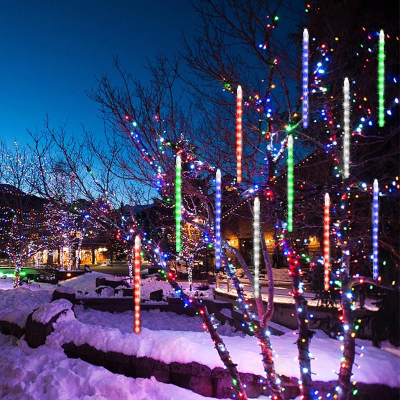 Meteor Shower 24 Tubes Icicle String Lights - 864 LED Multicolor, Outdoor 12 Inch Drop Lights, Connectable