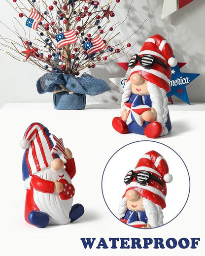 iStatue 4th of July Gnomes - Set of 2 Resin Patriotic Gnomes with American Flag - Festive Home Decor for Independence Day