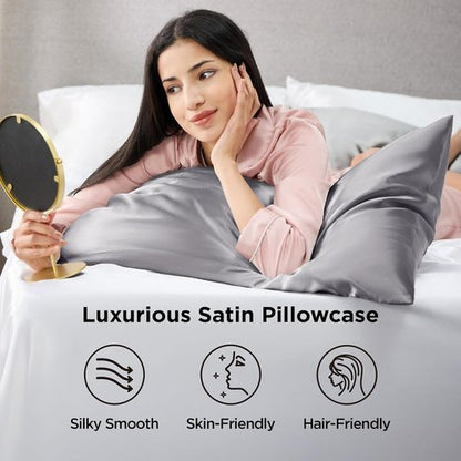 Bedsure Satin Pillowcase | Luxurious Silk-Like Feel | Standard Size Dark Grey, 20x26 Inches, 2-Pack