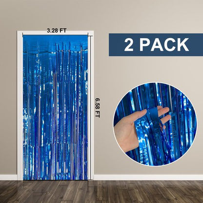 2 Pack Blue Party Decorations Ocean Party Decor Supplies Blue Party Streamers Birthday Decorations Tinsel Foil Fringe Curtains Photo Booth Props Celebration Decorations