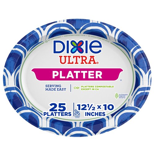 Dixie Ultra Disposable Paper Platters, 10" x 12.5", 25 Count – Durable, Sturdy Design