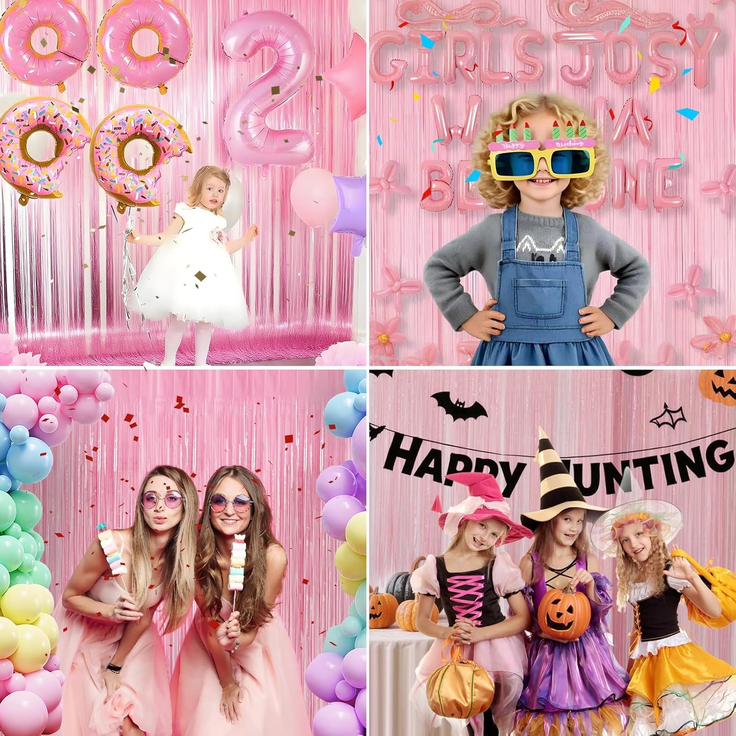 Skiennix Pastel Pink Birthday Party Backdrop - Foil Fringe Curtain 3.3x8.2ft | 2 Pack Streamers for Baby Showers & Bachelorette Parties