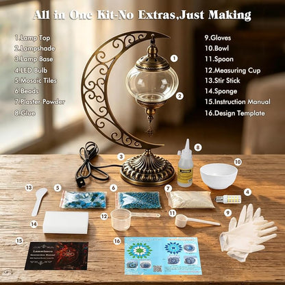 Lamwinsco DIY Turkish Mosaic Lamp Kit - Green Variation, Crescent Moon Table Lamp
