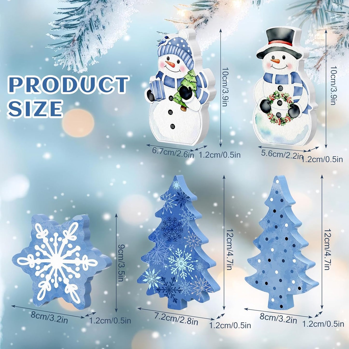 Threehoney Blue Winter Snowman Decor - 5 Pcs Cute Snowflake Table Centerpieces for Home & Office