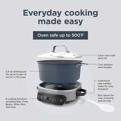 Ninja MC1101 Foodi Cooker Pro - 8-in-1 Versatility, Family-Sized 6.5 Quart, Adjustable Temp Control, Midnight Blue