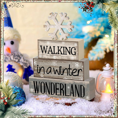 Moucuny Winter Table Decorations - 4 Pcs Wooden Snowflake Decor for Rustic Christmas Centerpiece