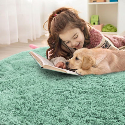 OLANLY Round Mint Green Area Rug - Soft & Fluffy 6 ft Machine Washable Carpet for Bedroom & Living Room Decor