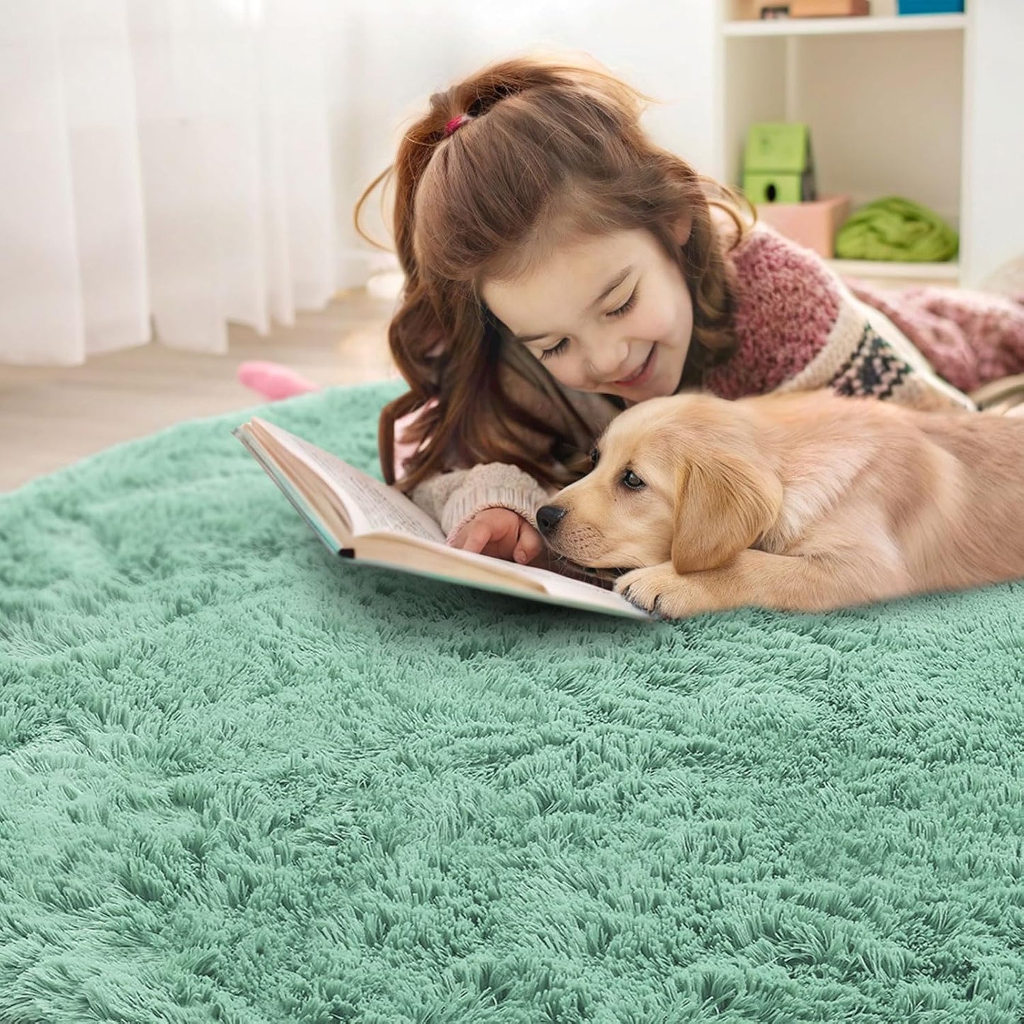 OLANLY Round Mint Green Area Rug - Soft, Fluffy, Machine Washable 3 ft Carpet for Bedrooms & Nurseries