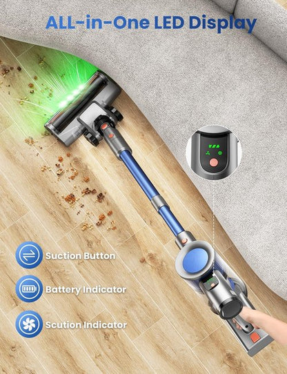 Dzaki Cordless Vacuum Cleaner - Powerful 50KPA Suction with Smart LED Display | Lightweight & Rechargeable for Home Use