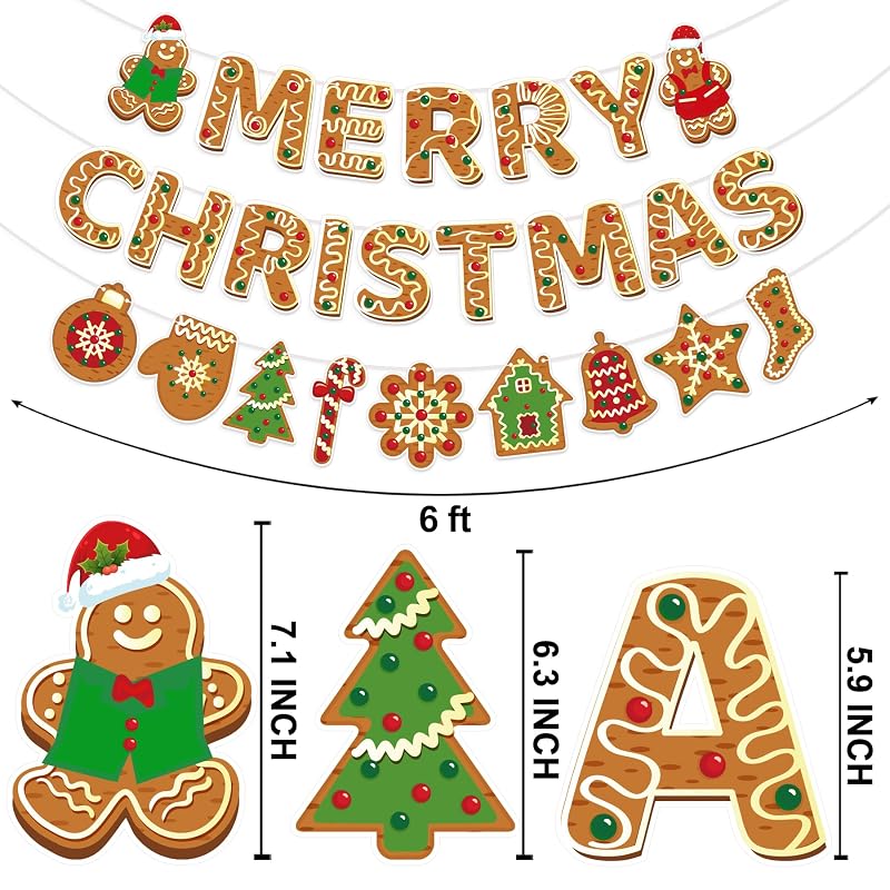 Gingerbread Man Merry Christmas Banner - Xmas Party Decorations