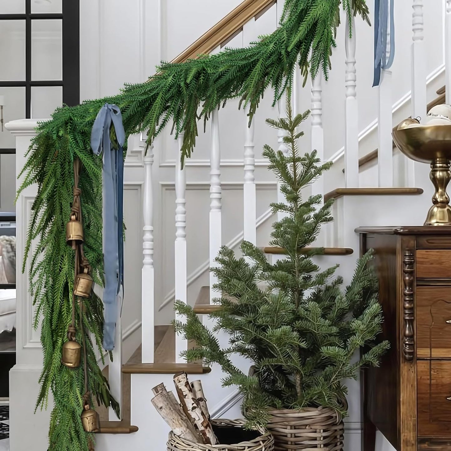 Skiennix Christmas Garland - 6 Ft Norfolk Pine - Rustic Artificial Greenery Decor for Indoor/Outdoor Use