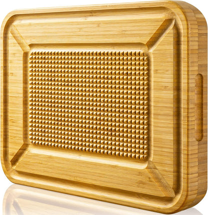 Turkey Carving Board - Heavy Duty Bamboo Wood Butcher Block with Juice Groove & Pyramid Spikes