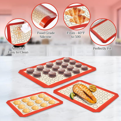 CEKEE Stainless Steel Baking Sheet Set - 6PCS Cookie Sheets with Silicone Baking Mats for Oven Use