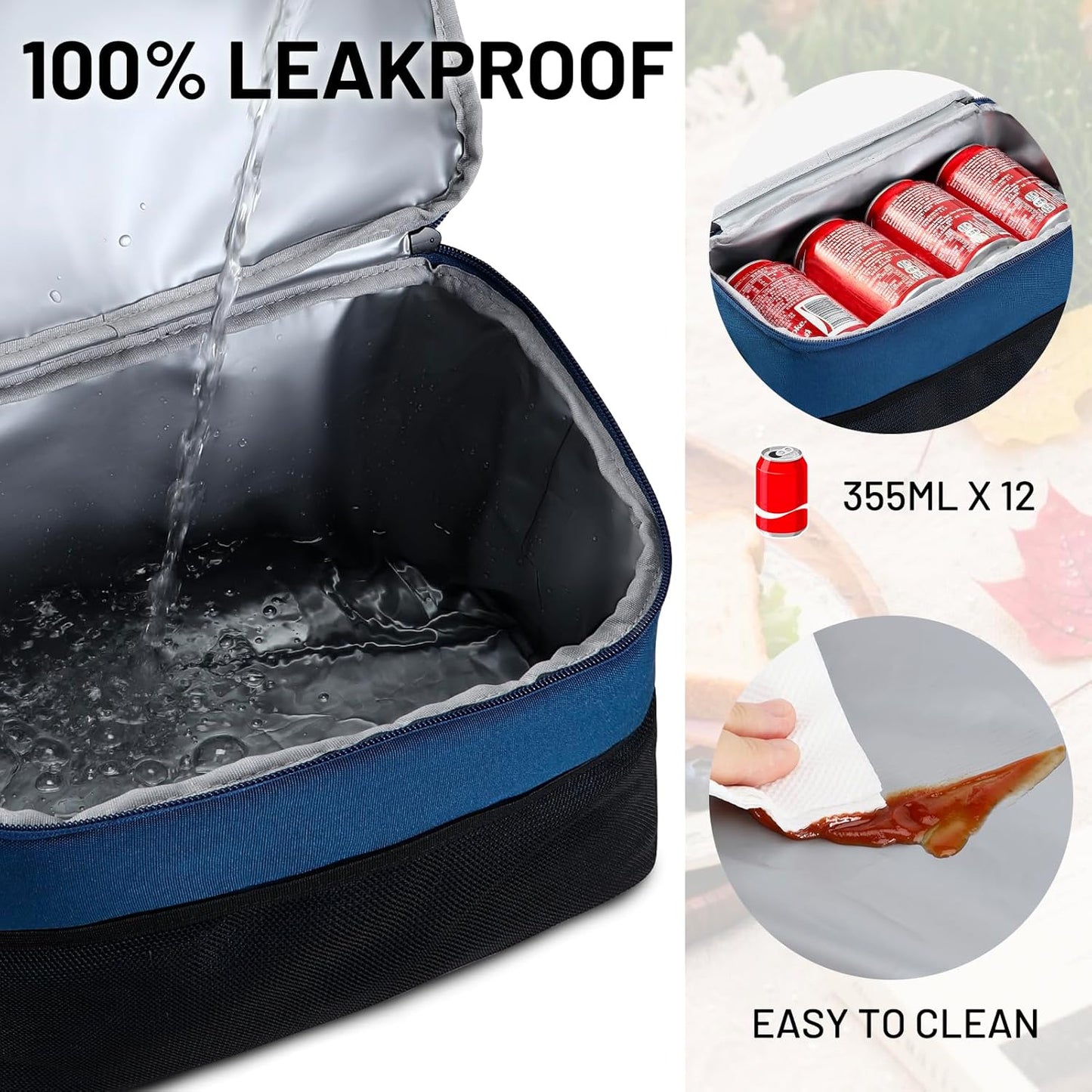 MIER Insulated Lunch Bag - Portable 12-Can Cooler with Shoulder Strap for Office & School | Medium Navy