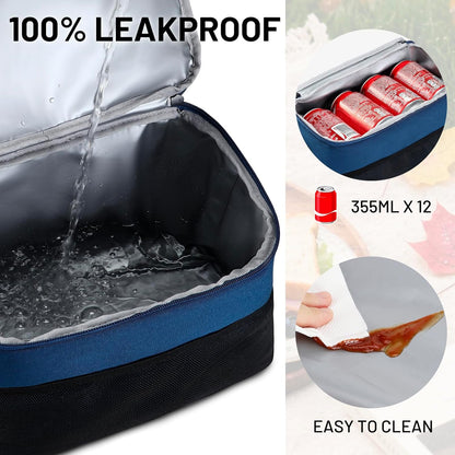 MIER Insulated Lunch Bag - Portable 12-Can Cooler with Shoulder Strap for Office & School | Medium Navy