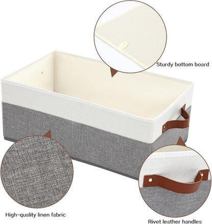 Large Capacity Storage Bins by [Brand Name] - Fabric Closet Organizer with Leather Handles | 3 Pack Grey