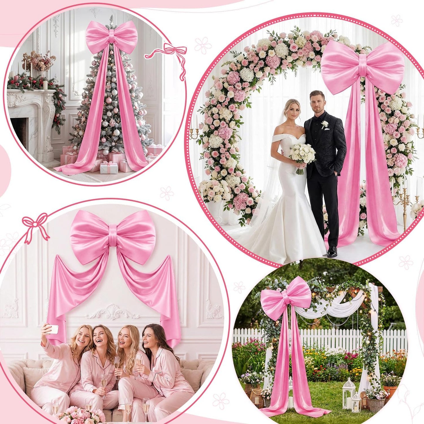 Skiennix Large Pink Bow - 70 x 22 Inch Satin Ribbon Tie for Coquette Birthday & Wedding Decor