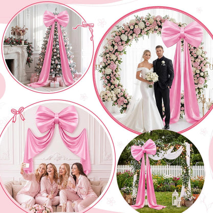 Skiennix Large Pink Bow - 70 x 22 Inch Satin Ribbon Tie for Coquette Birthday & Wedding Decor