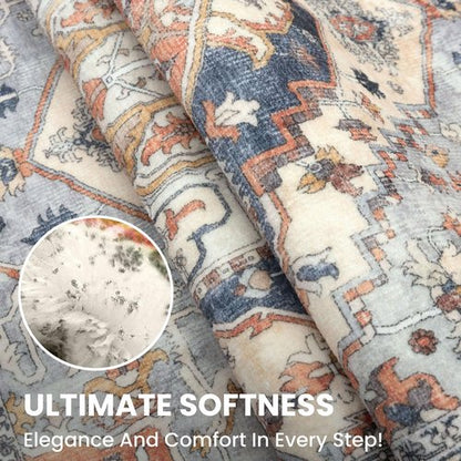 SIILOOM 2x7 Washable Runner Rug for Hallways, Ivory Blue Soft Classic Kitchen Rugs with Non-Slip, Non-Shedding Boho Rug for Hallways Entryway Bedroom Bathroom Laundry Indoor