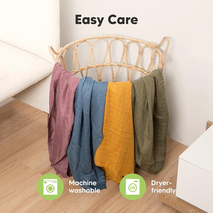 Skiennix 4-Pack Organic Muslin Swaddle Blankets - Soft & Breathable Newborn Essentials in Coral