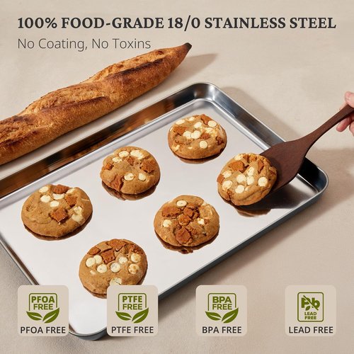 BRONYPRO Stainless Steel Baking Sheet Set - Non-Toxic, Warp-Resistant Cookie Sheets | 9/12/16 Inch Gray Trays