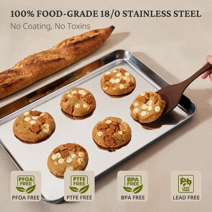 BRONYPRO Stainless Steel Baking Sheet Set - Non-Toxic, Warp-Resistant Cookie Sheets | 9/12/16 Inch Gray Trays