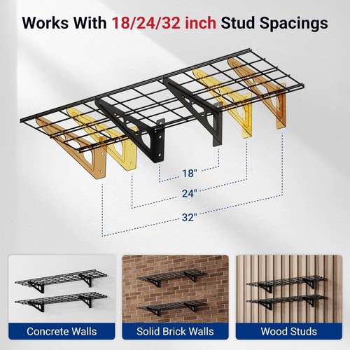 FLEXIMOUNTS Wall Shelf | 2-Pack 1x4ft Floating Garage Storage Rack - Black Classic Series