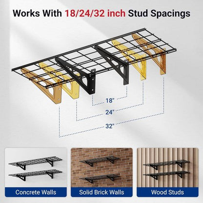 FLEXIMOUNTS Wall Shelf | 2-Pack 1x4ft Floating Garage Storage Rack - Black Classic Series