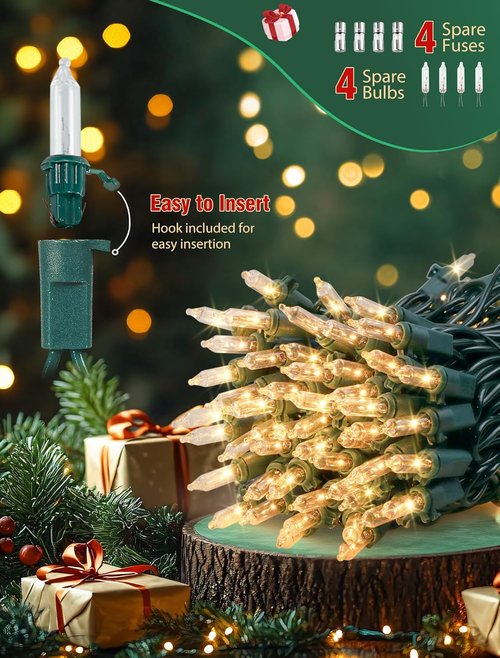 Hopolon Clear Christmas Lights Set - 50 Count Mini String Lights on Green Wire - 13 Feet for Indoor/Outdoor Decor